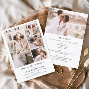 Invitation Tout en un minimaliste photo Mariage blanc