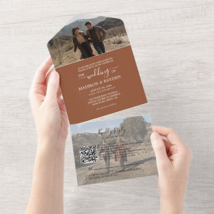 Invitation Tout En Un Minimaliste Terracotta QR Code RSVP Mariage