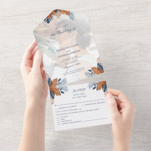 Invitation Tout En Un Minuit Monstera Bleue tout en un mariage Invitatio