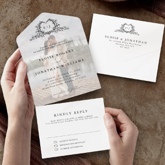 Invitation Tout En Un Modern Minimalist Calligraphy Crest monogram Photo