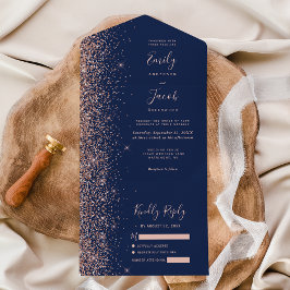 Invitation Tout En Un Modern Navy Blue Rose Gold Glitter Wedding