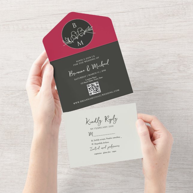 Invitation Tout En Un Modern Pink Black Photo Wedding (Déchirure)