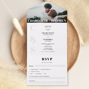 Invitation Tout En Un Moderne bold décontracté initiales mariage photo
