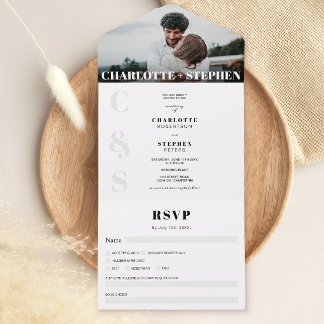 Invitation Tout En Un Moderne bold décontracté initiales mariage photo (Créateur téléchargé)