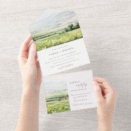 Invitation Tout En Un Moderne Chic Aquarelle Vignoble Paysage Mariage