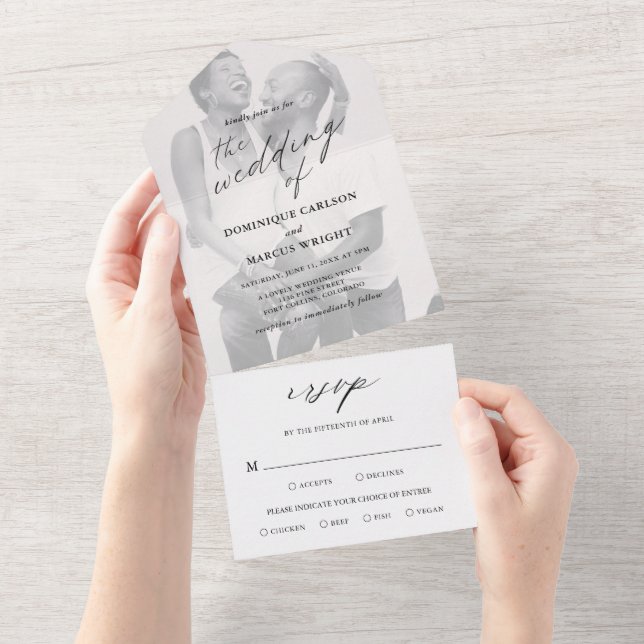 Invitation Tout En Un Moderne Chic Calligraphie Simple Mariage photo (Déchirure)