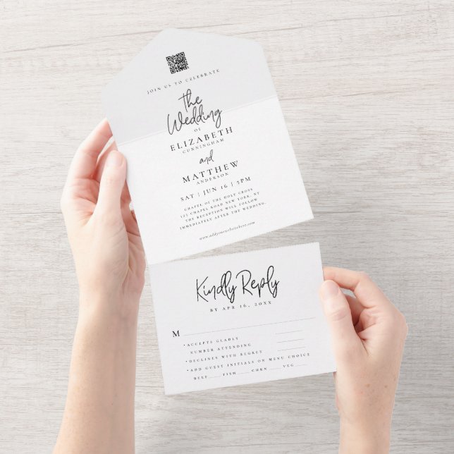Invitation Tout En Un Moderne Chic Élégant Simple QR Repas Option Mariag (Déchirure)