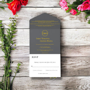 Invitation Tout En Un Moderne chic gris foncé or Script Mariage classiqu
