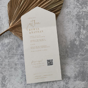Invitation Tout En Un Moderne Chic Vintage Gold Just Love QR Code Mariag