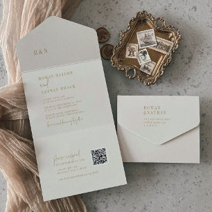 Invitation Tout En Un Moderne Chic Vintage or QR Monogram Mariage