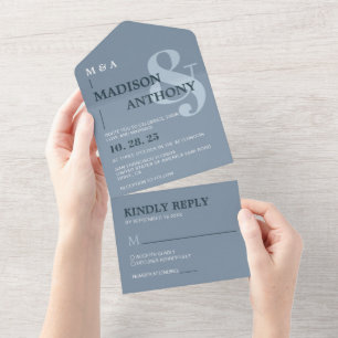 Invitation Tout En Un Moderne Dusty Blue Whimsical Ampersand Mariage