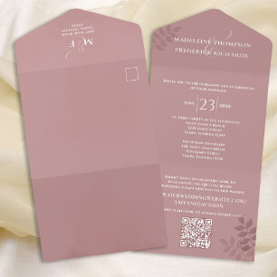 Invitation Tout En Un Moderne Dusty Rose Floral Minimaliste QR Code RSVP
