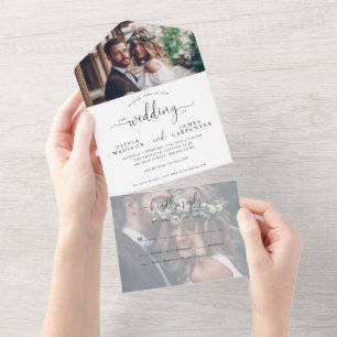 Invitation Tout En Un Moderne Élégant Script Calligraphie 2 Mariage phot