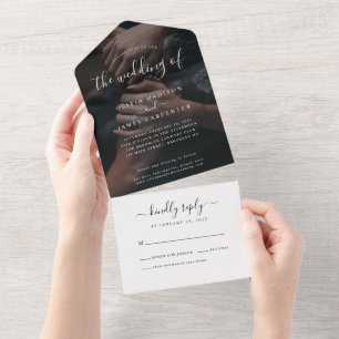 Invitation Tout En Un Moderne Élégant Script Calligraphie Mariage photo