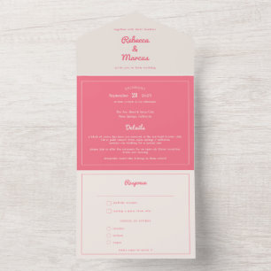 Invitation Tout En Un Moderne Gras Hot rose Fuchsia Retro Vibes Mariage