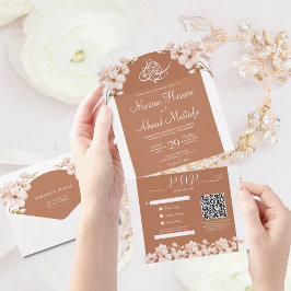 Invitation Tout En Un Moderne islamique Boho Terracotta Floral Nikah Wal