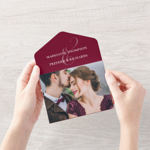 Invitation Tout En Un Moderne minimaliste Bourgogne Photo QR Code Site W