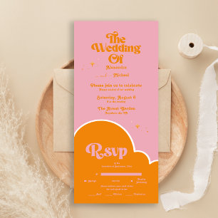 Invitation Tout En Un Moderne minimaliste Vibrand orange et Mariage rose
