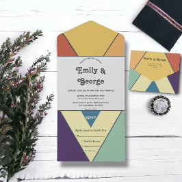 Invitation Tout En Un Moderne rétro coloré Super Mariage d'art Abstrait