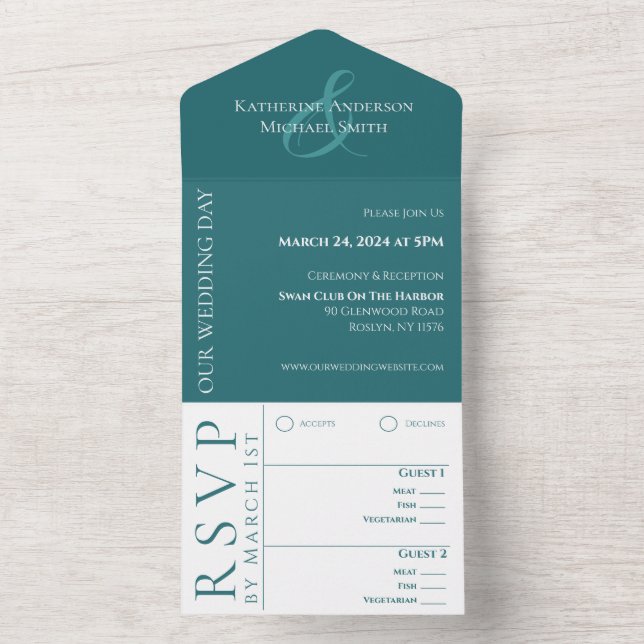 Invitation Tout En Un Moderne simple Mariage vert émeraude (À l'intérieur)