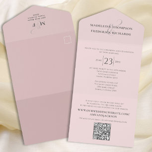 Invitation Tout En Un Moderne Simple Minimaliste Rose QR Code RSVP