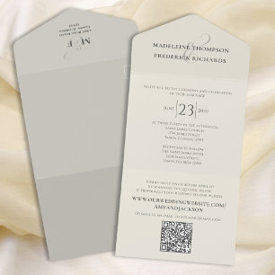 Invitation Tout En Un Moderne Simple Minimaliste Sage Vert QR Code RSV