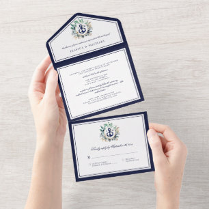 Invitation Tout En Un Monogramme Ancre nautique Mariage de marine