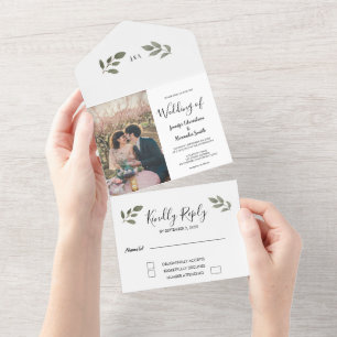 Invitation Tout En Un Monogramme botanique rustique photo de mariage