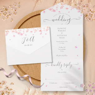Invitation Tout En Un Monogramme de script floral de fleur de pêcher 