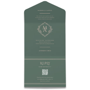 Invitation Tout En Un Monogramme diamant Floral Mariage À feuillage pers