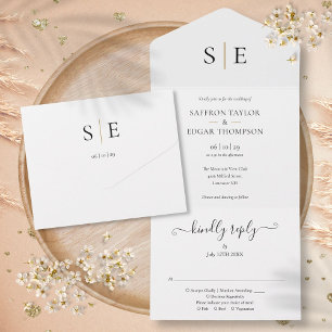 Invitation Tout En Un Monogramme Elegant Gold Black Mariage