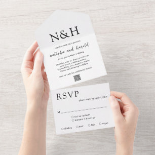 Invitation Tout En Un Monogramme Gras minimum QR Code Mariage moderne