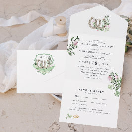 Invitation Tout En Un Monogramme | Mariage botanique en fer à cheval