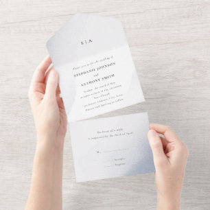 Invitation Tout En Un Monogramme Mariage de lavage couleur bleu-dusté