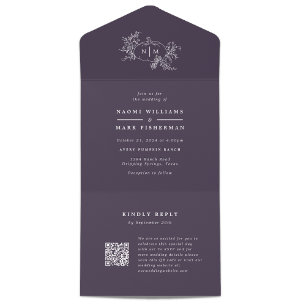 Invitation Tout En Un Monogramme Mariage de vignes citrouilles avec RSVP