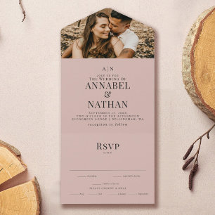 Invitation Tout En Un Monogramme moderne simple et photo Dusty Rose Mari