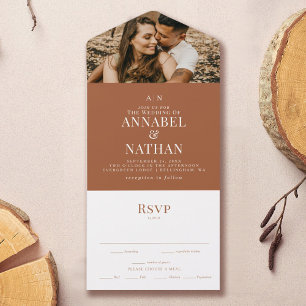 Invitation Tout En Un Monogramme moderne simple et photo Mariage en terr