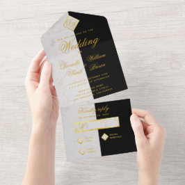 Invitation Tout En Un Monogramme Noir Marbre Blanc Faux Gold Foil Mariag