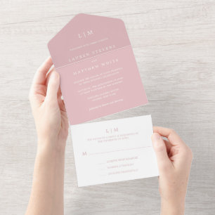 Invitation Tout En Un Monogramme rose clair simple Mariage élégant