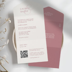 Invitation Tout En Un Monogramme rose poussiéreux en un seul mariage Inv