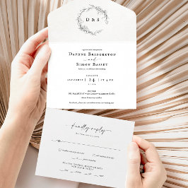 Invitation Tout En Un Monogramme Script ELLE Tout en un mariage Inviter