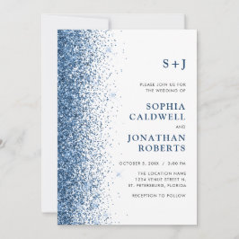 Invitation Tout en un Monogramme Sparkly Blue Parties scintil