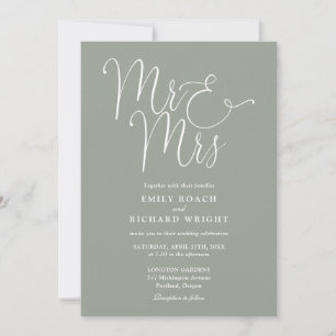 Invitation Tout en Un Monsieur et Madame Chic Mariage Vert Sa