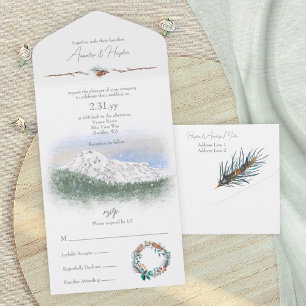 Invitation Tout En Un Mont Rainier, Neige, Cônes de pin, Aiguilles de pi