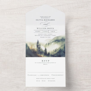 Invitation Tout En Un Montagnes Forêt Fog Soirée Paysage Mariage