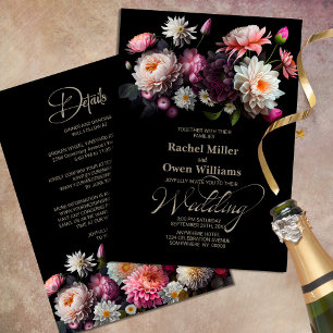 Invitation Tout en un Moody Black Floral Mariage