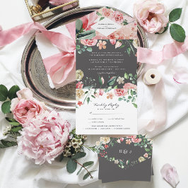 Invitation Tout En Un Moody Rose | Fleurs de mariage romantiques de prin