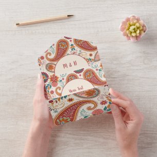 Invitation Tout En Un Motif floral blanc paisley bohème vibrant