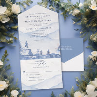 Mountain Blue Rustic Woodland Mariage d'aquarelle