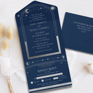 Invitation Tout En Un Mystical Blue Silver Sun Star Moon